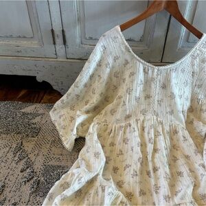 New Cottage Rose Floral Cotton Dress Romantic Knee Length Billowy Summer Dress